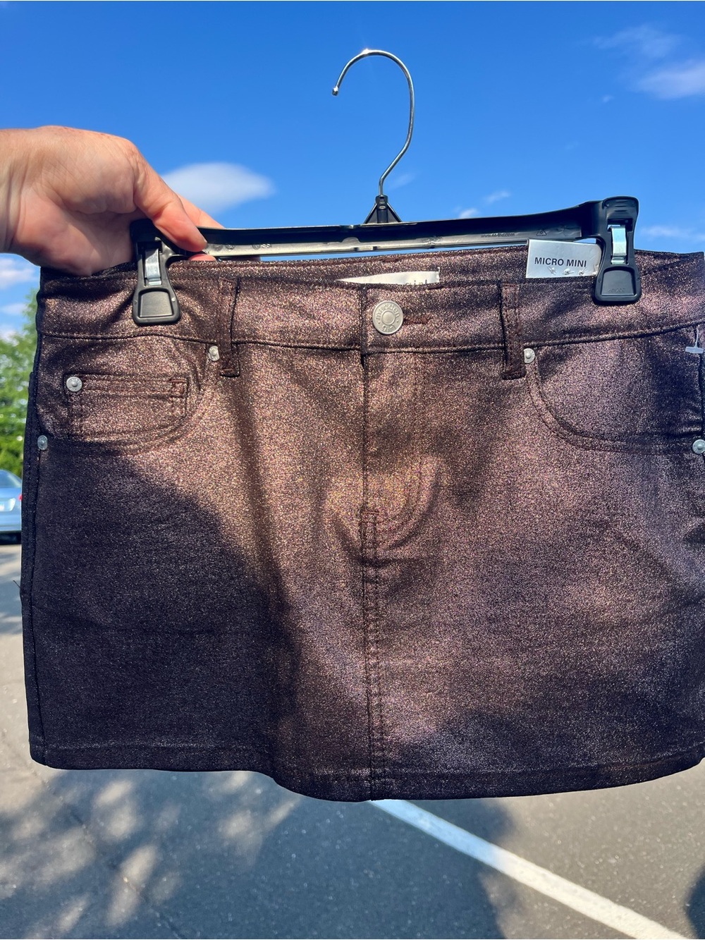 Madden Girl Metallic Chocolate Micro Mini Skirt, Size M